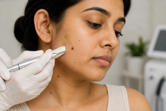 Dermatologist assessment of a mole wart or skin tag at OptiDerm